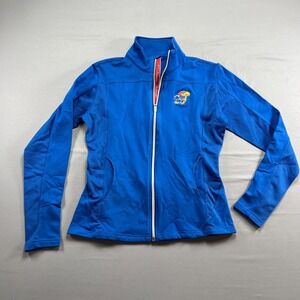 Kansas Jayhawks Basketball Team Jacket Womens S Blue Stretch Full Zip Levelwear